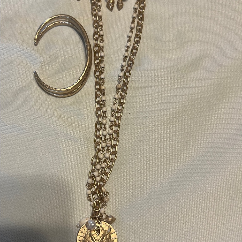 Gold Layered Necklace/drop earrings and Bracelet Set by MAKARLON